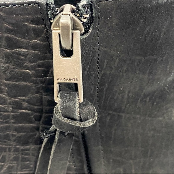 All Saints Womens Jonas‎ Leather Ankle Bootie 41 Black Embossed Nubuck Heeled - Picture 10 of 12